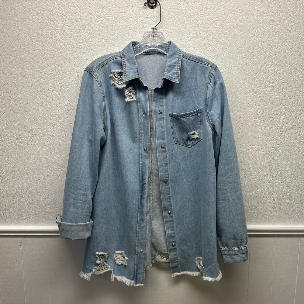 V580 Soft & Distressed DENIM Shirt, Jacket or Dress US Women’s Small Long Sleeve